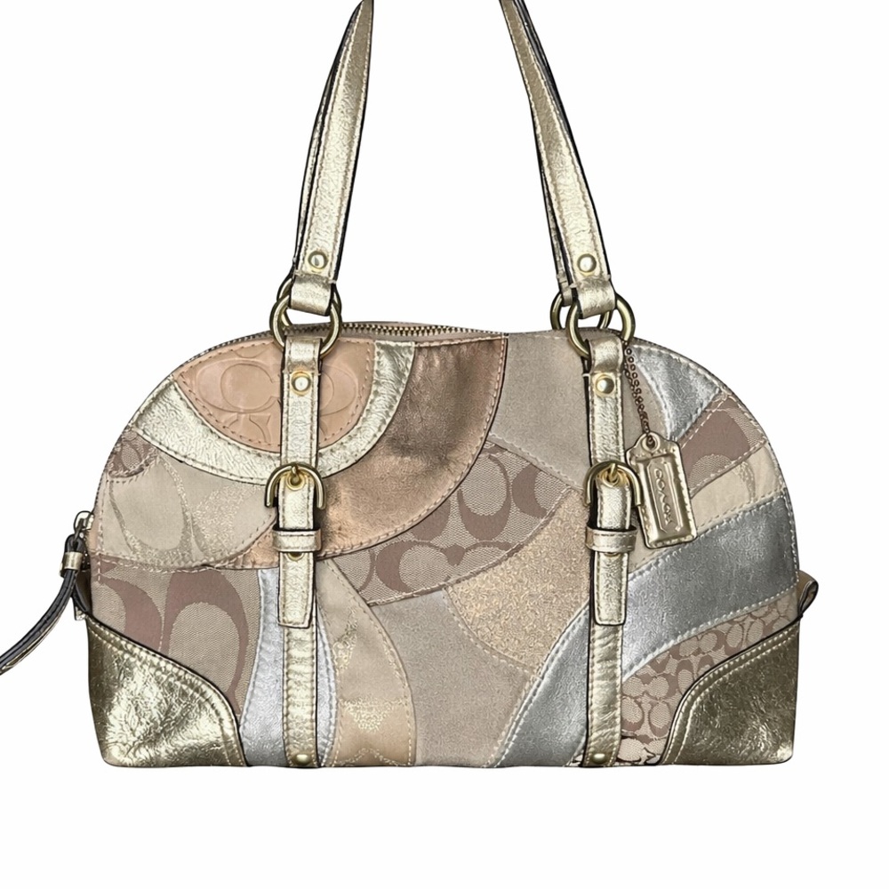 Coach Patchwork Metallic Leather Shoulder Bag in Gold, Silver, Taupe
